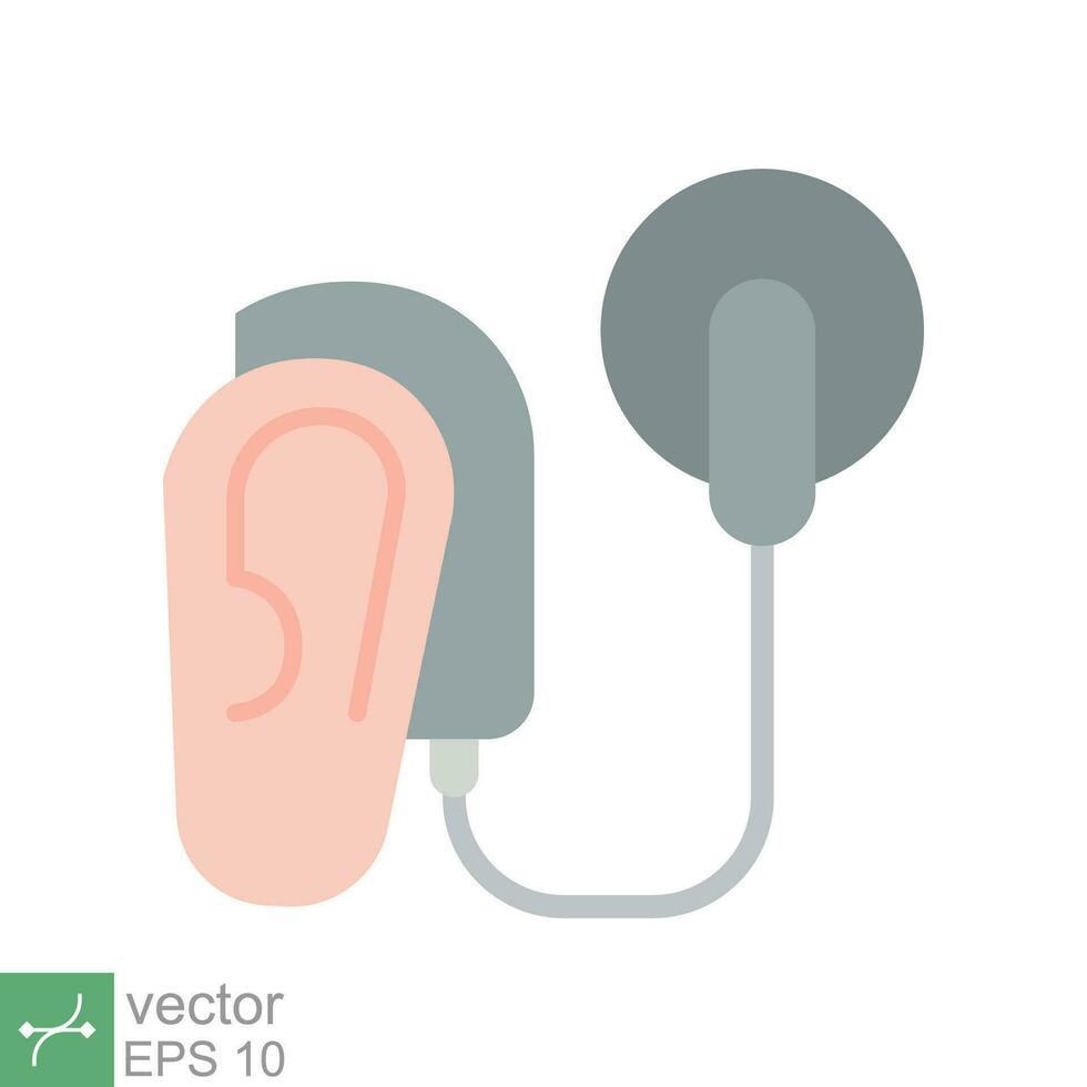 Cochlear implant icon. Simple flat style. Cybernetics, human ear with electronic device, technology, medical concept. Vector illustration isolated on white background. EPS 10.