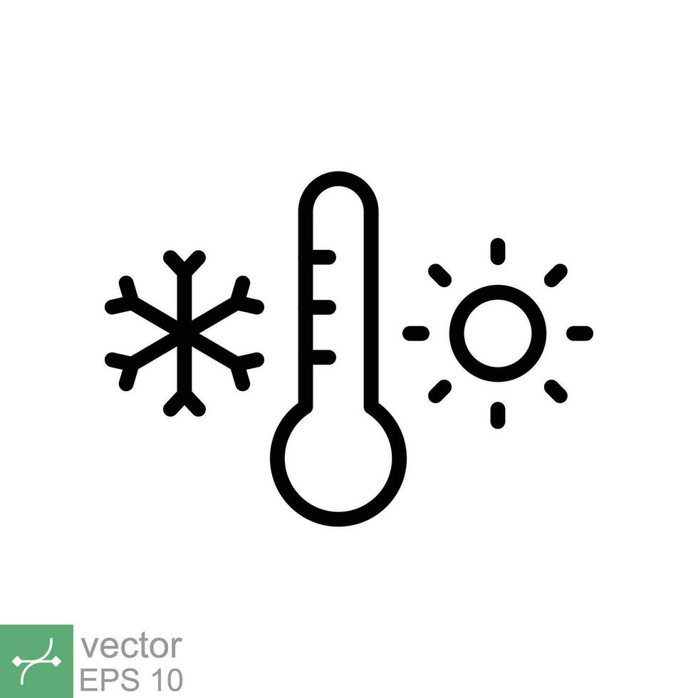 Weather temperature thermometer icon. Outline style sign for web and app. Thermometer with cold and hot symbol. Thin line vector illustration isolated on white background. EPS 10.