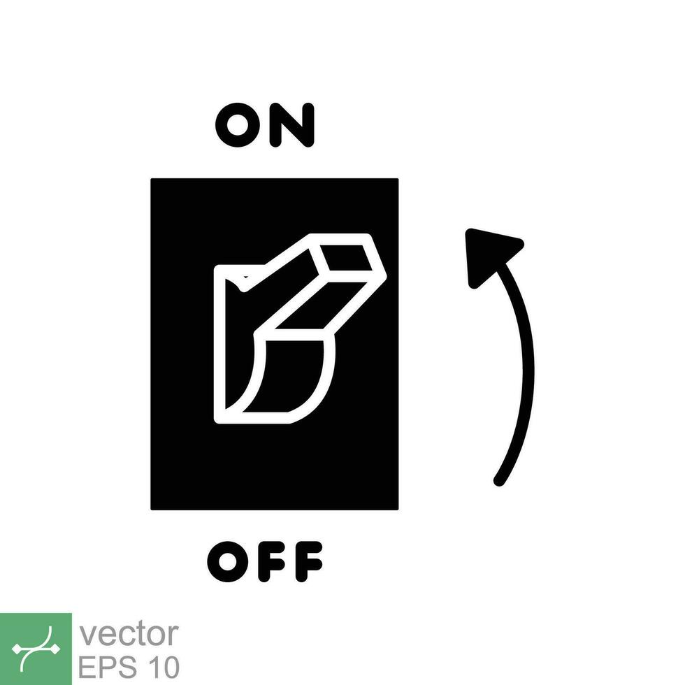 Light on, electric switch icon. Simple solid style. Power turn on button, toggle switch on position, turn on, technology concept. Glyph vector illustration isolated on white background. EPS 10.