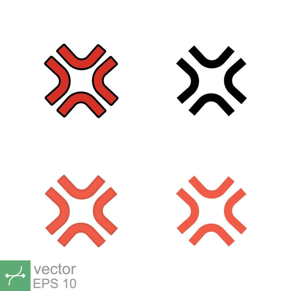 Anger symbol icon set. Simple solid, glyph, filled outline, line, flat style. Angry sign design, cartoon sticker, red emotion concept. Vector illustration isolated on white background. EPS 10.