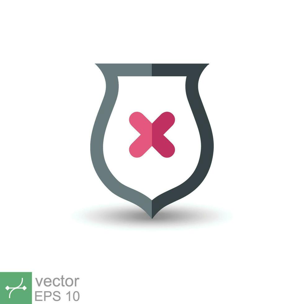 Shield with cross mark icon. Simple flat style. Decline, check mark false, danger protection, red alert, unsafe concept. Vector illustration symbol isolated on white background. EPS 10.