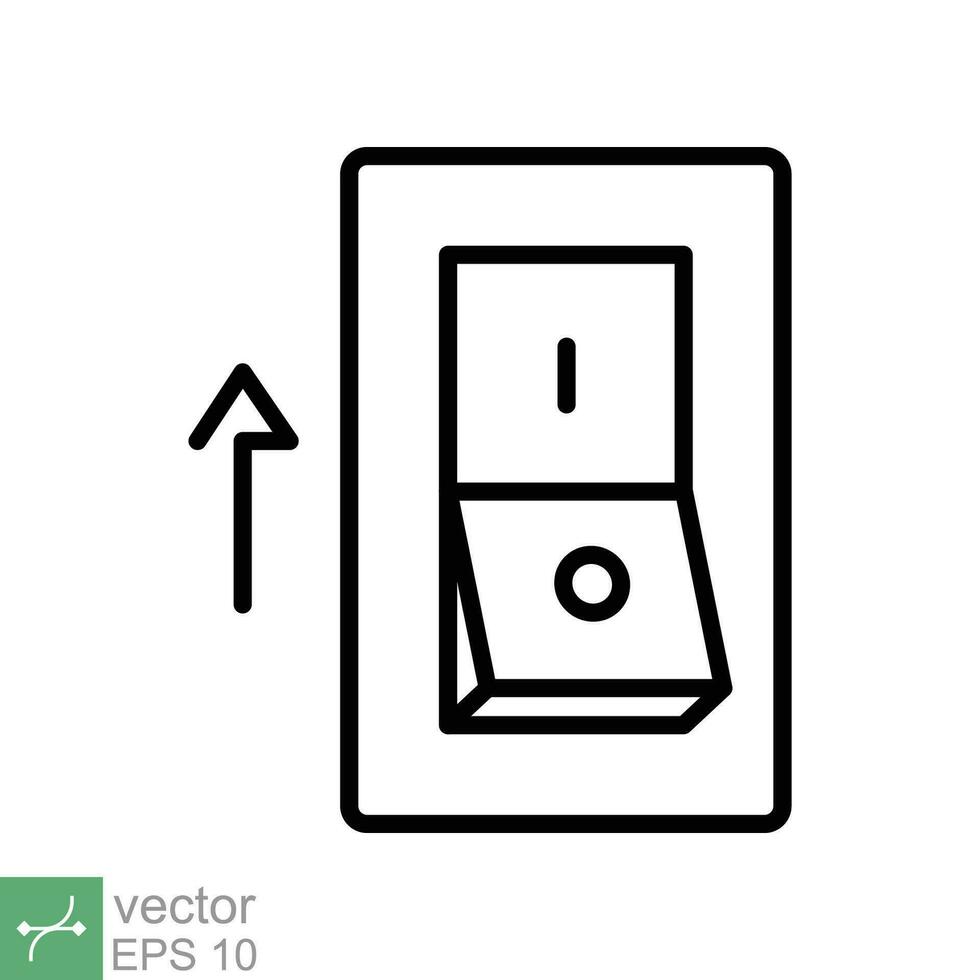 ligero en, eléctrico cambiar icono. sencillo contorno estilo. poder giro en botón, palanca cambiar en posición, giro en, tecnología concepto. Delgado línea vector ilustración aislado en blanco antecedentes. eps 10