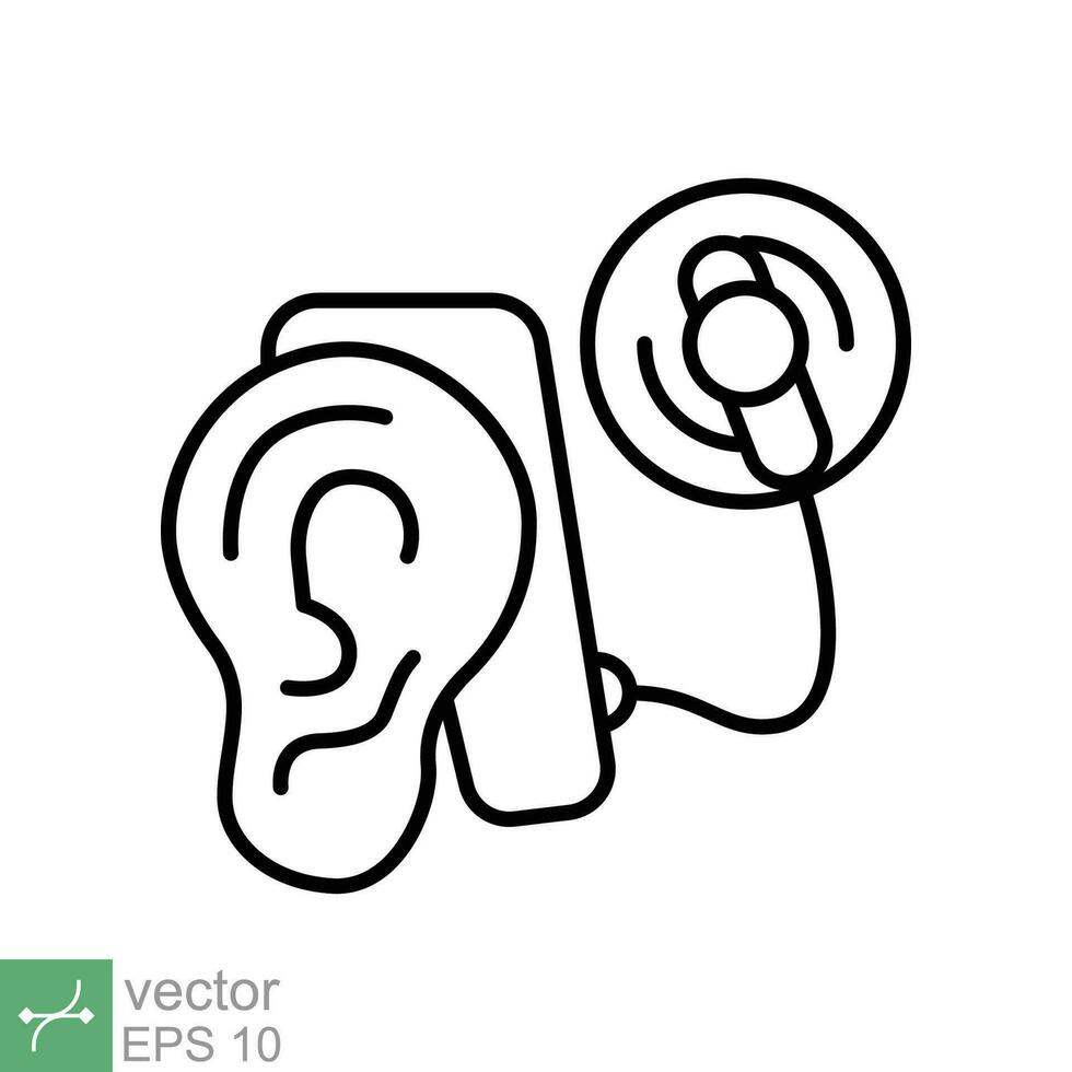 Cochlear implant icon. Simple outline style. Cybernetics, human ear with electronic device, technology, medical concept. Thin line vector illustration isolated on white background. EPS 10.