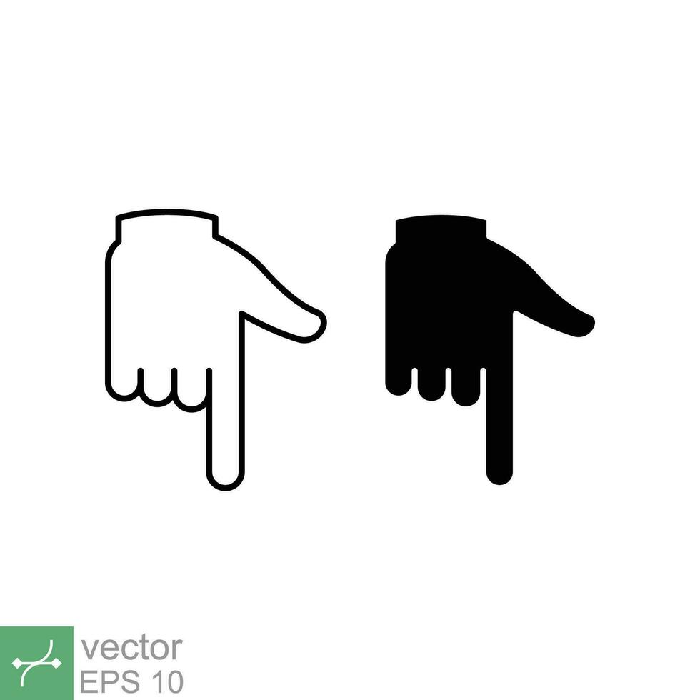 Hand pointing down icon. Simple outline and solid style. Backhand index, index finger concept. Thin line and glyph vector illustration isolated on white background. EPS 10.