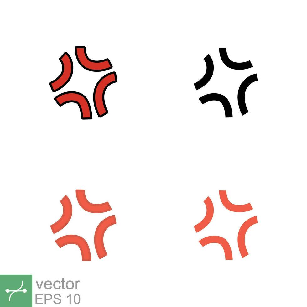 ira símbolo icono colocar. sencillo sólido, glifo, lleno describir, línea, plano estilo. enojado firmar diseño, dibujos animados pegatina, rojo emoción concepto. vector ilustración aislado en blanco antecedentes. eps 10