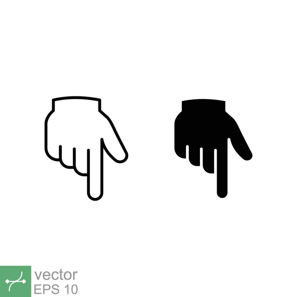 Hand pointing down icon. Simple outline and solid style. Backhand index, index finger concept. Thin line and glyph vector illustration isolated on white background. EPS 10.