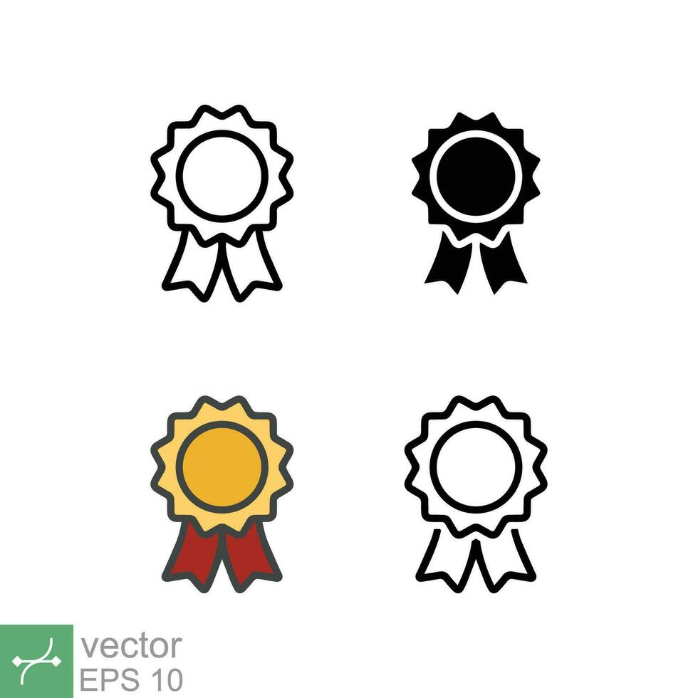 Award icon set. Simple flat, outline, solid style. Reward, recognition, honor, merit, medal, ribbon, rosette Medal, winner concept. Vector illustration isolated on white background. EPS 10.