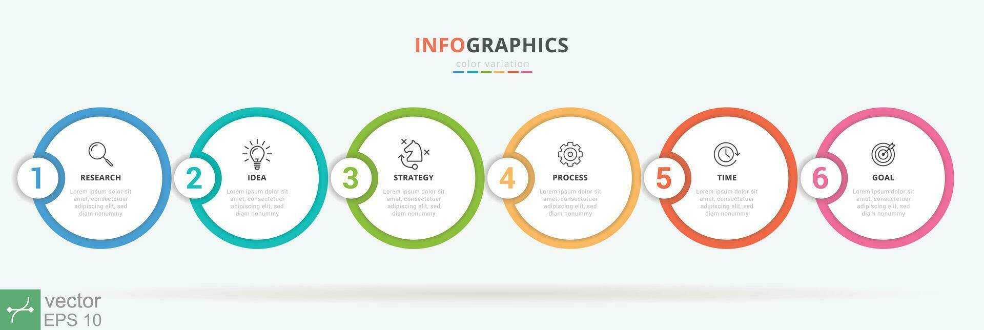 Infographic 6 steps or options, circle shape design template with icons. Can be used for process diagram, presentations, workflow layout, banner, flow chart, info graph. Vector illustration EPS 10.