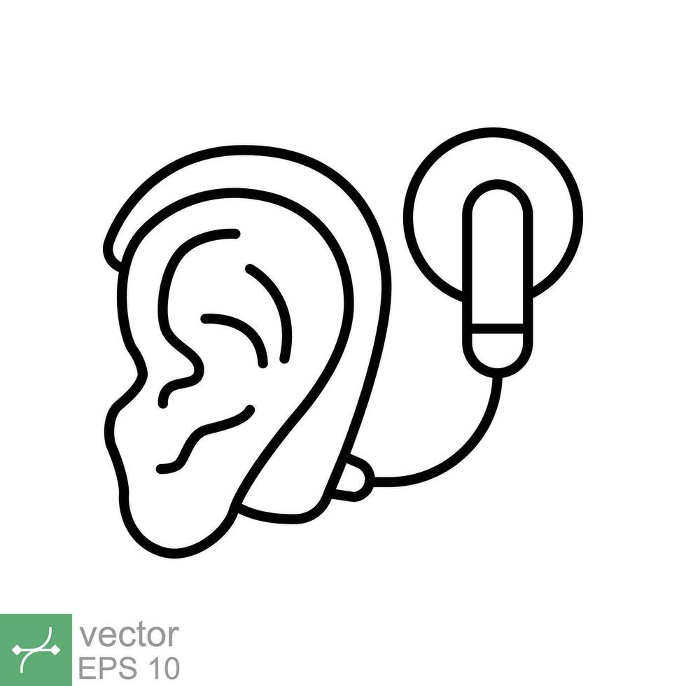 Cochlear implant icon. Simple outline style. Cybernetics, human ear with electronic device, technology, medical concept. Thin line vector illustration isolated on white background. EPS 10.