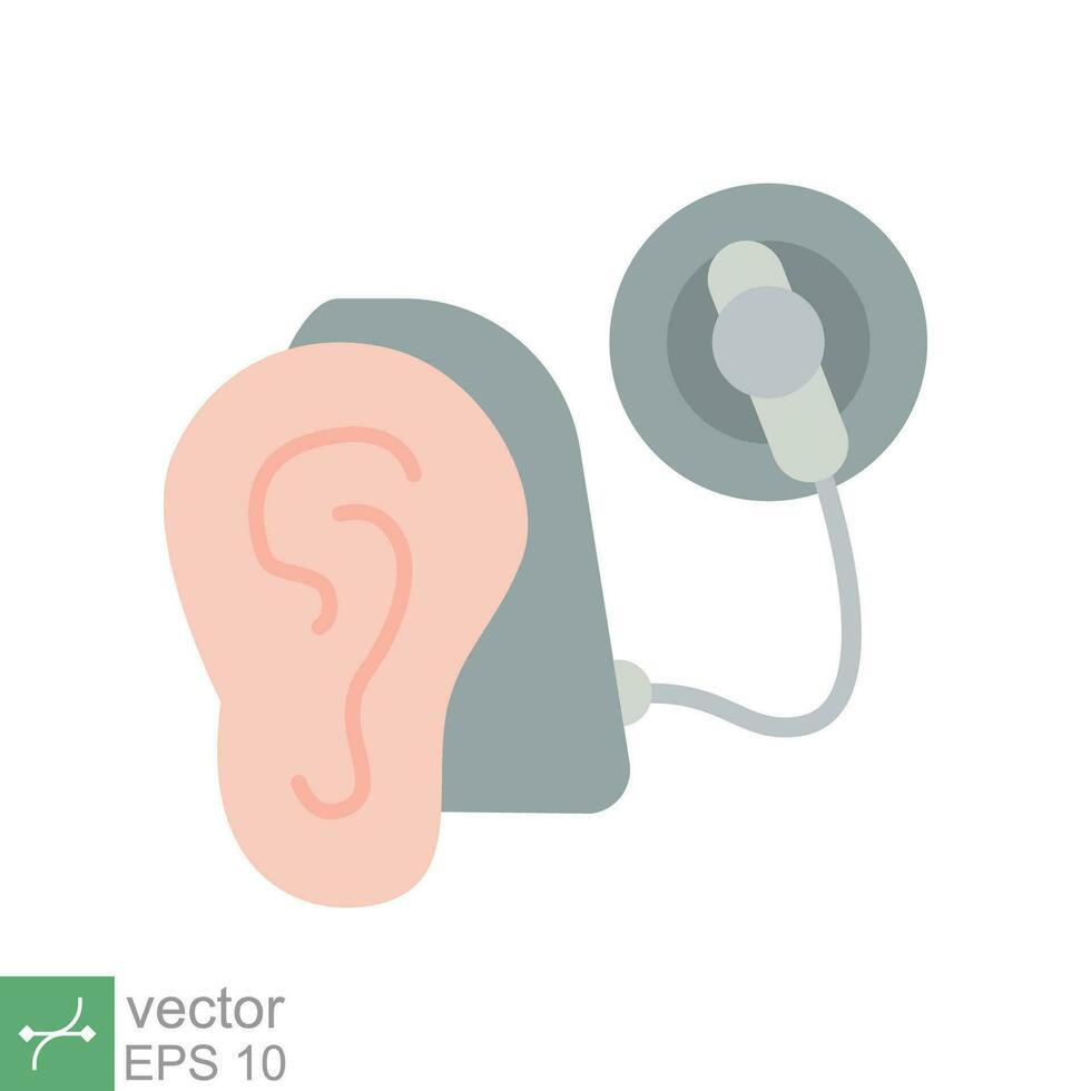 Cochlear implant icon. Simple flat style. Cybernetics, human ear with electronic device, technology, medical concept. Vector illustration isolated on white background. EPS 10.