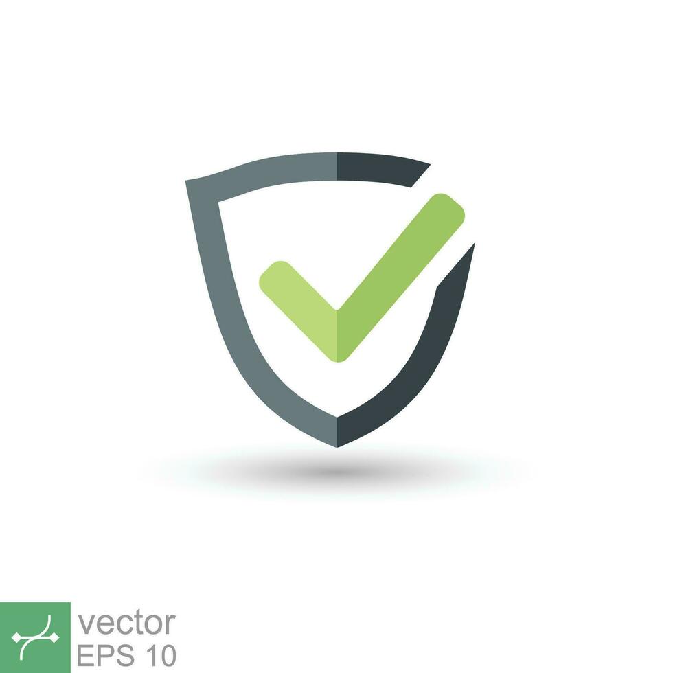 Shield with check mark icon. Simple flat style. Safety, protect, safe, proof, guard concept. Vector illustration symbol isolated on white background. EPS 10.