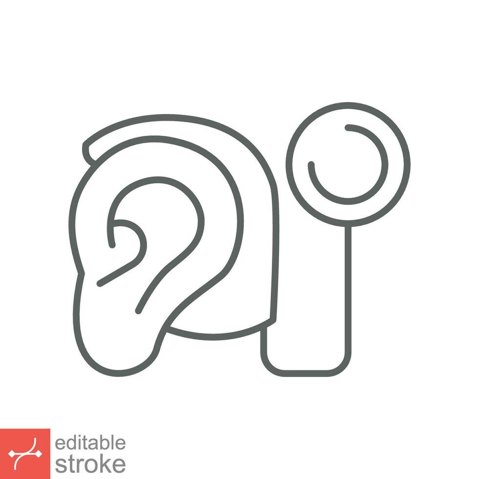 Cochlear implant icon. Simple outline style. Cybernetics, human ear with electronic device, technology, medical concept. Line vector illustration isolated on white background. Editable stroke EPS 10.