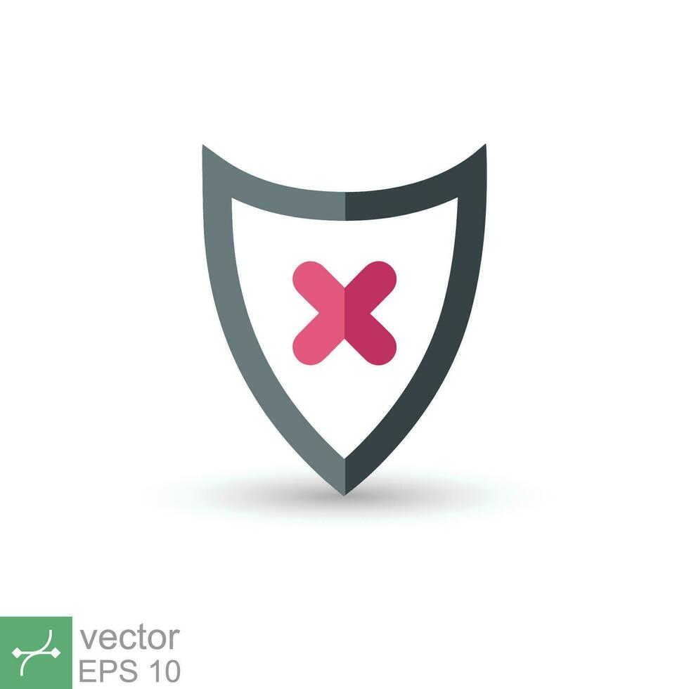 Shield with cross mark icon. Simple flat style. Decline, check mark false, danger protection, red alert, unsafe concept. Vector illustration symbol isolated on white background. EPS 10.