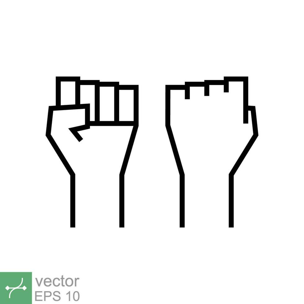 Fist raised up icon. Simple outline style. Strong arm, hand power, unity, revolution, protest, freedom concept. Thin line vector illustration isolated on white background. EPS 10.