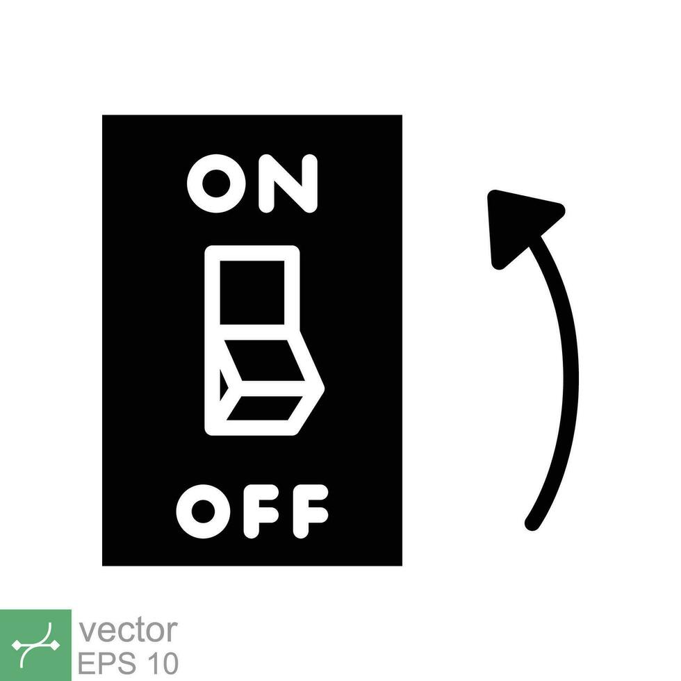 Light on, electric switch icon. Simple solid style. Power turn on button, toggle switch on position, turn on, technology concept. Glyph vector illustration isolated on white background. EPS 10.