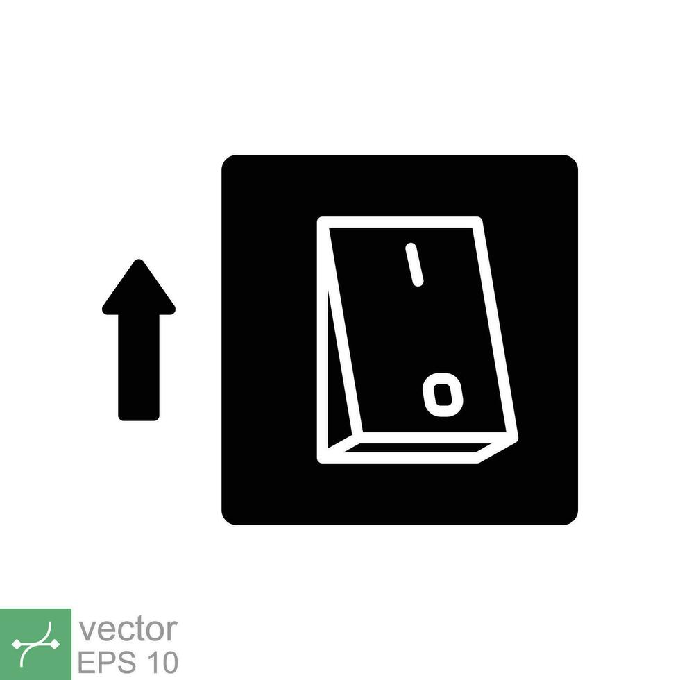 Light on, electric switch icon. Simple solid style. Power turn on button, toggle switch on position, turn on, technology concept. Glyph vector illustration isolated on white background. EPS 10.