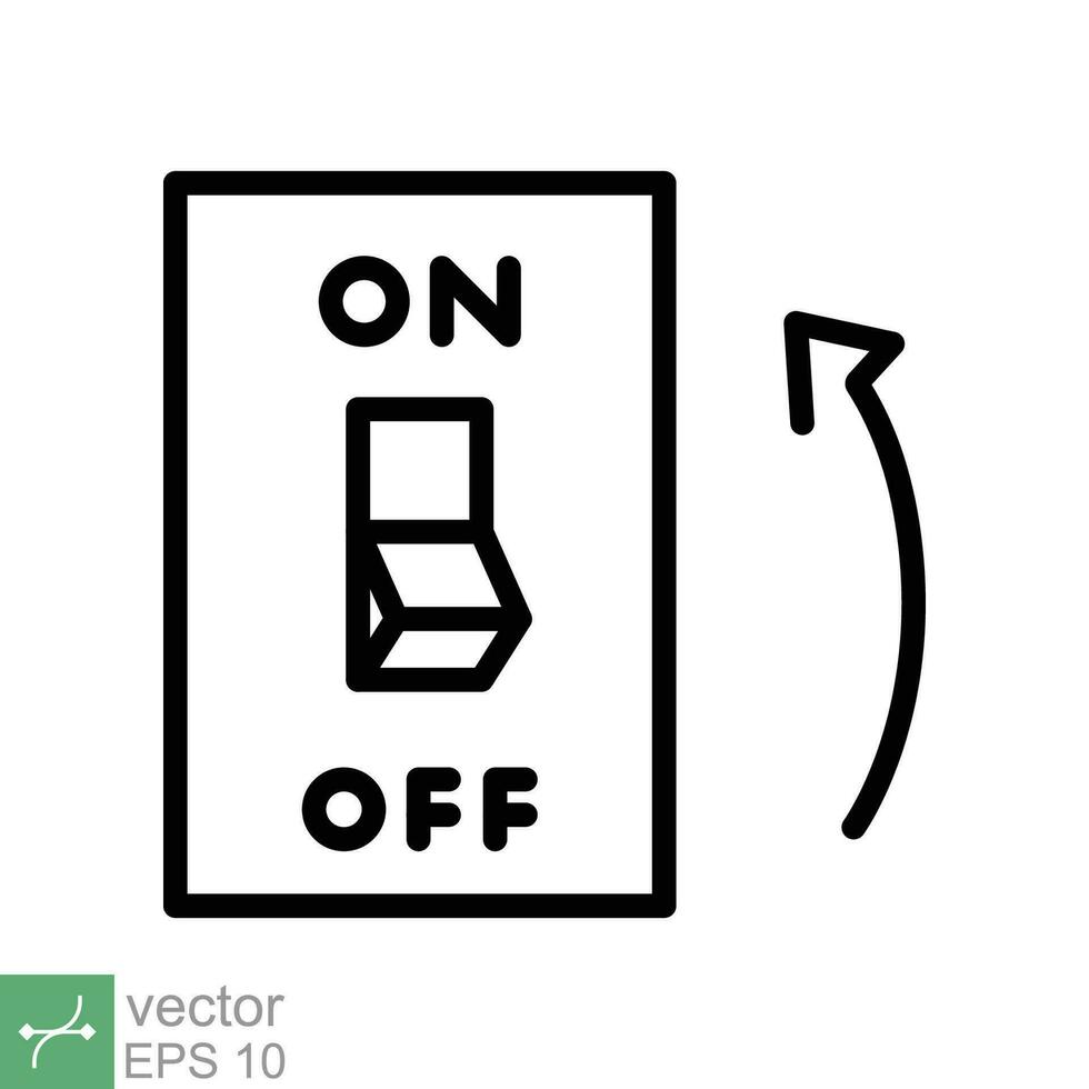 Light on, electric switch icon. Simple outline style. Power turn on button, toggle switch on position, turn on, technology concept. Thin line vector illustration isolated on white background. EPS 10.