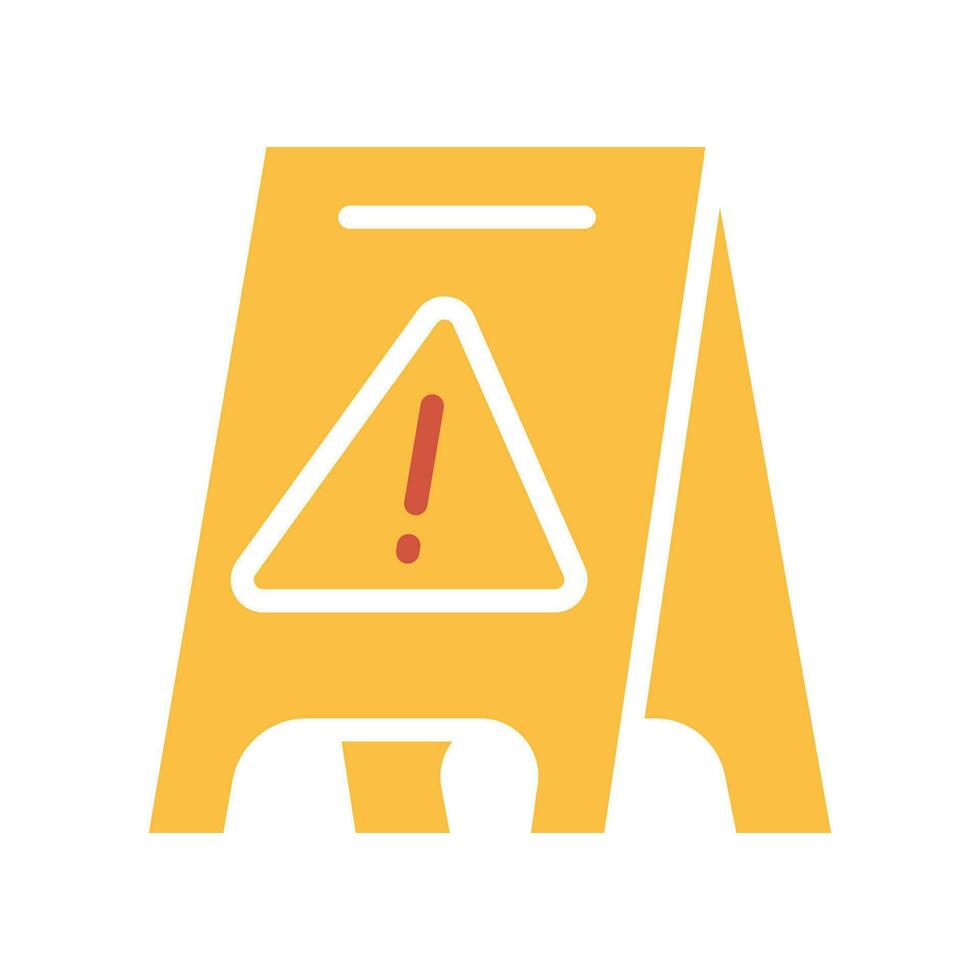 Yellow plastic slippery wet floor caution sign triangle with exclamation mark. Cleaning floor elements concept Warning icon for web and mobile. Vector illustration filled outline style. EPS10