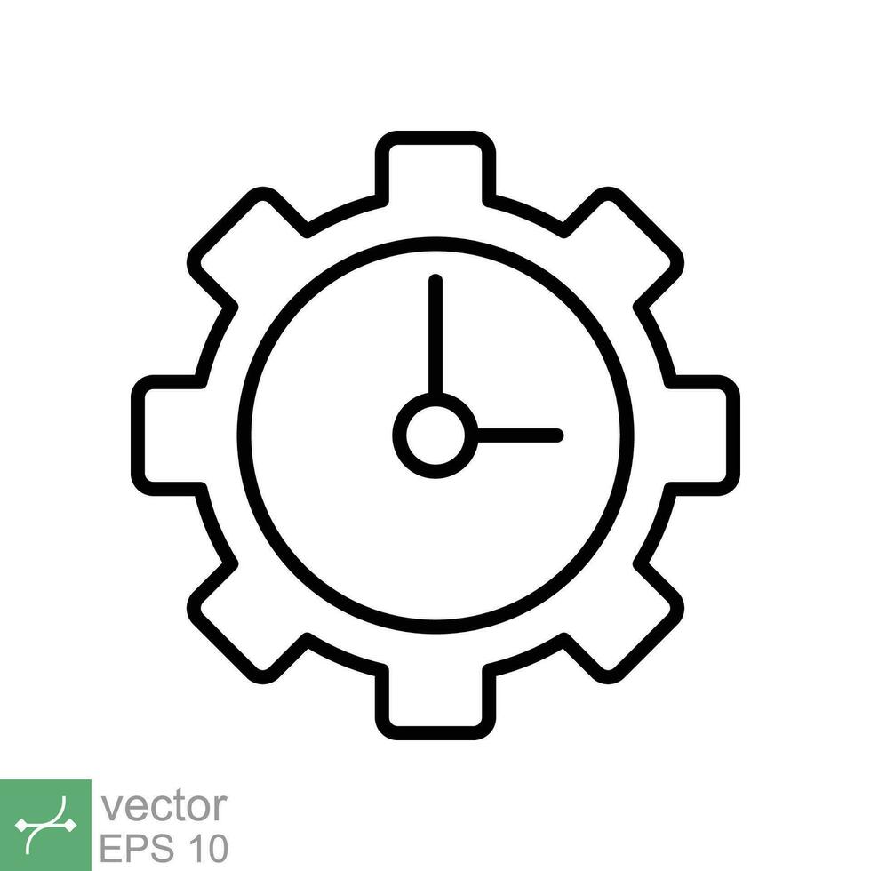 Gear with time line icon. Simple outline style. Work time development, clock and gear, office management concept symbol design. Vector illustration isolated on white background. EPS 10.