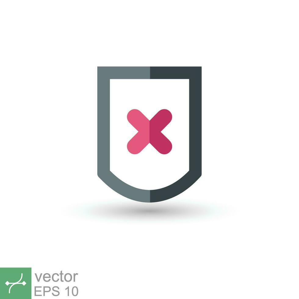 Shield with cross mark icon. Simple flat style. Decline, check mark false, danger protection, red alert, unsafe concept. Vector illustration symbol isolated on white background. EPS 10.