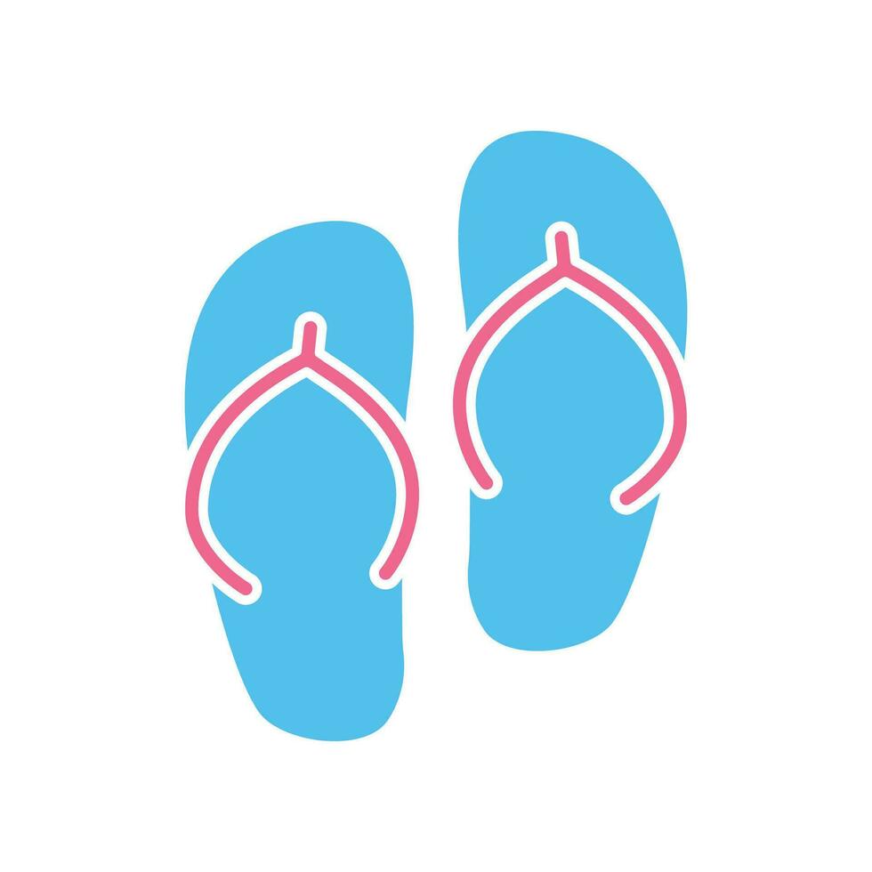 A pair of Beach sandals, blue slippers for summer vacation. Comfortable slipper Footwear at seaside. Flip, flop, sendal, summer time vacation icon Vector illustration filled outline style EPS 10