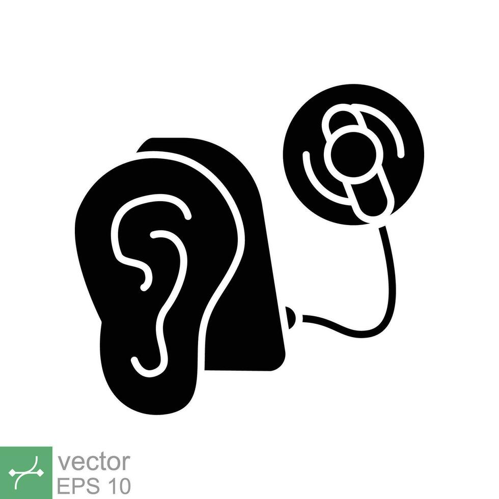 Cochlear implant icon. Simple solid style. Cybernetics, human ear with electronic device, technology, medical concept. Glyph vector illustration isolated on white background. EPS 10.
