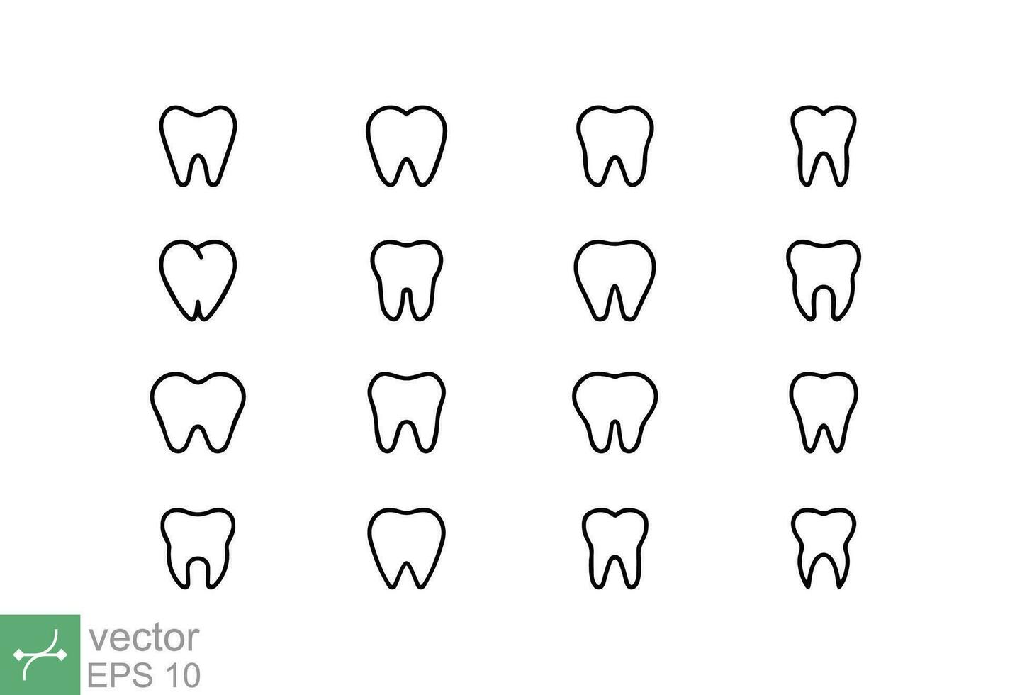 Tooth icon set. Simple outline style. Smile mouth, dentistry, whitening dent, molar, dentist concept. Thin line vector illustration isolated on white background. EPS 10.