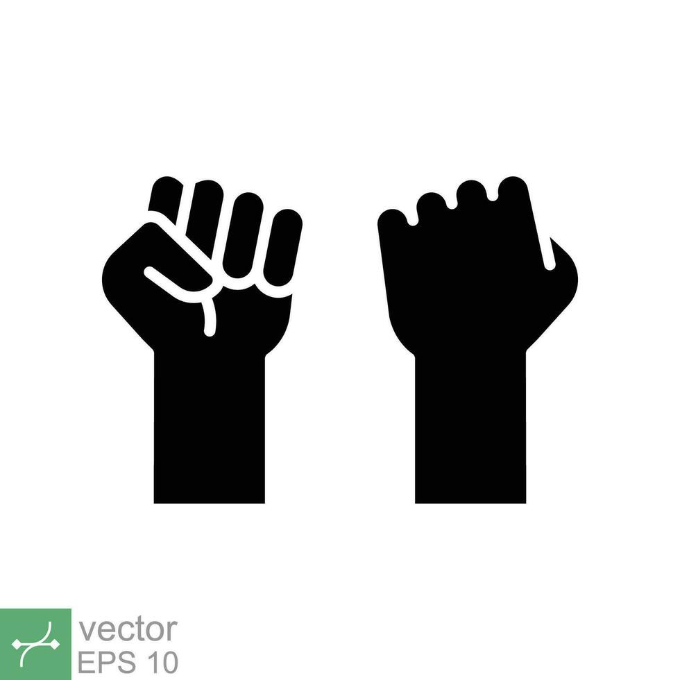 Fist raised up icon. Simple solid style. Strong arm, hand power, unity, revolution, protest, freedom concept. Glyph vector illustration isolated on white background. EPS 10.
