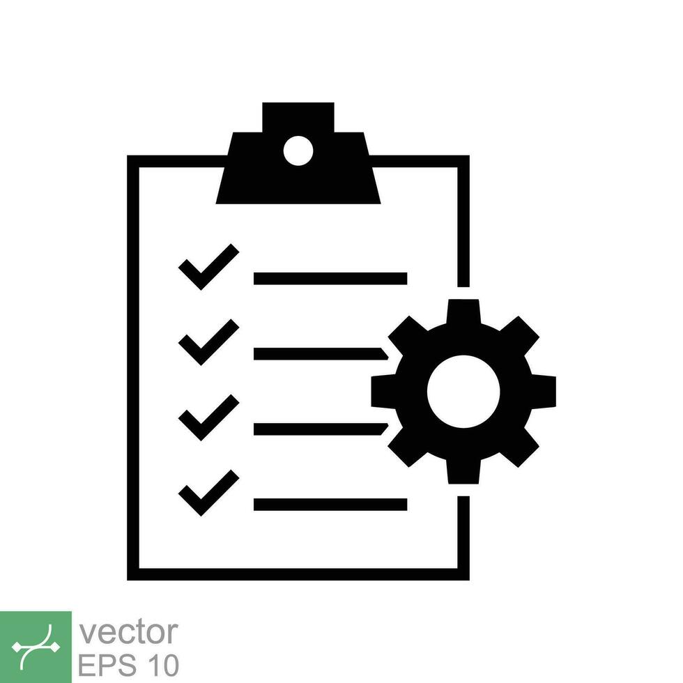 Clipboard with gear icon. Simple flat style. Project plan, document, task check list, compliant, clipboard with cog, management concept. Vector illustration isolated on white background. EPS 10.