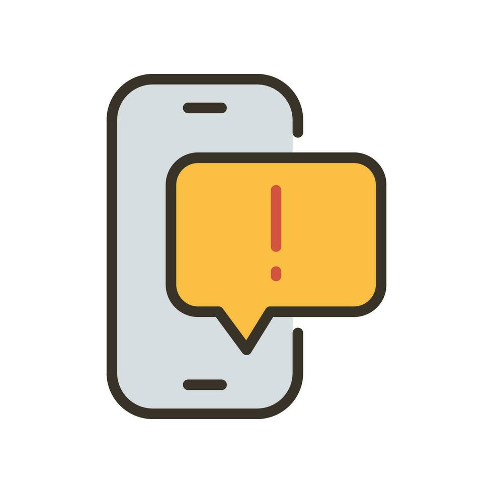 Spam data warning notification in mobile phone. malware attack. Bubble messenger with exclamation.Chat, encrypted, encryption secured, warning icon Vector illustration filled outline style EPS10