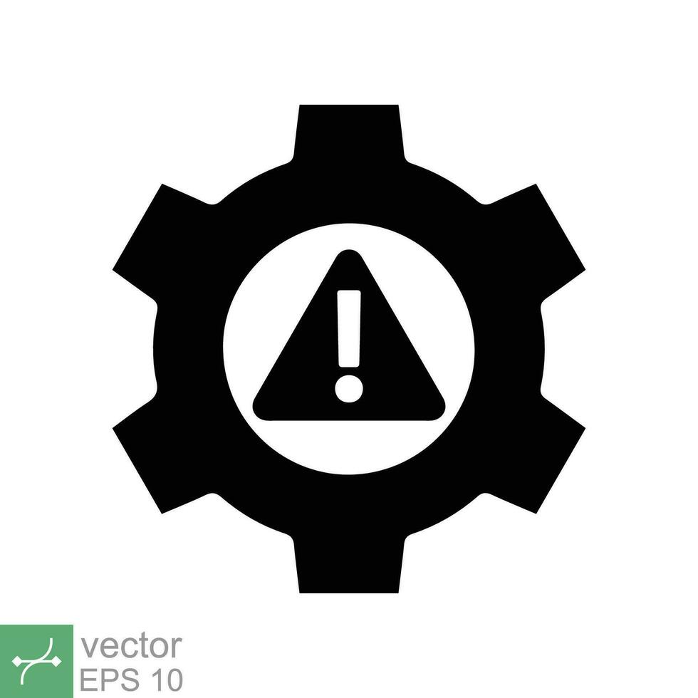 System error icon. Simple solid style. Risk alert, failure, mechanical gear engine, trouble service, caution, technology concept. Glyph vector illustration isolated on white background. EPS 10.