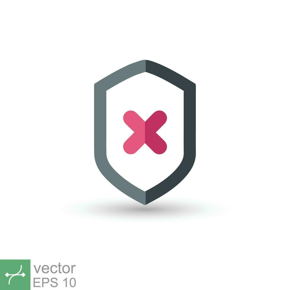 Shield with cross mark icon. Simple flat style. Decline, check mark false, danger protection, red alert, unsafe concept. Vector illustration symbol isolated on white background. EPS 10.