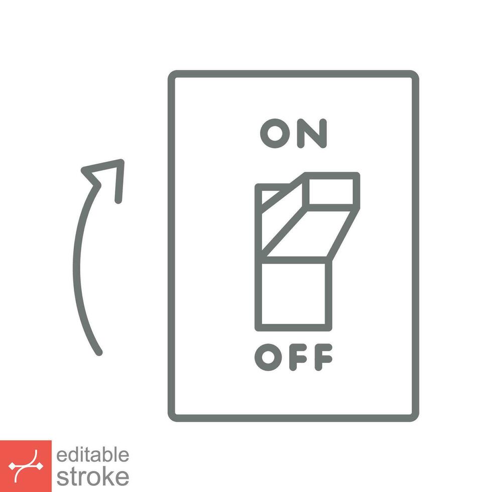 Light on, electric switch icon. Simple outline style. Power turn on button, toggle switch on position concept. Thin line vector illustration isolated on white background. Editable stroke EPS 10.