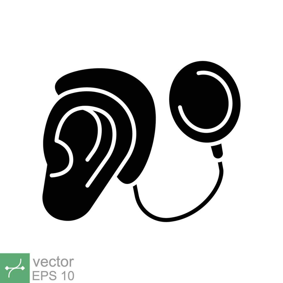 Cochlear implant icon. Simple solid style. Cybernetics, human ear with electronic device, technology, medical concept. Glyph vector illustration isolated on white background. EPS 10.