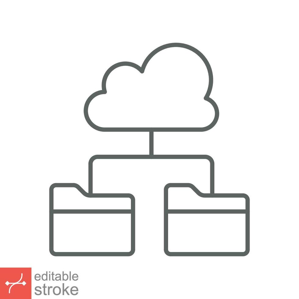 Cloud storage icon. Simple outline style. Digital file organization service, upload, computer backup, technology concept. Line vector illustration isolated on white background editable stroke EPS 10.