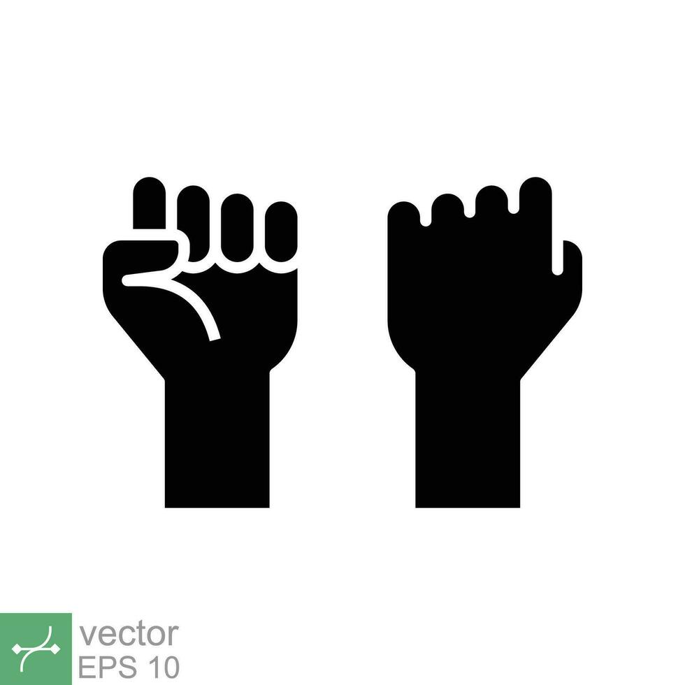 Fist raised up icon. Simple solid style. Strong arm, hand power, unity, revolution, protest, freedom concept. Glyph vector illustration isolated on white background. EPS 10.