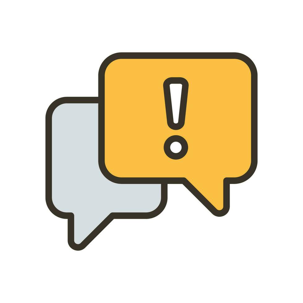 Hazard warning for attention sign with exclamation mark inside in chat messenger, error communication. Bubble, conversation, speech, warning icon. Vector illustration filled outline style EPS10