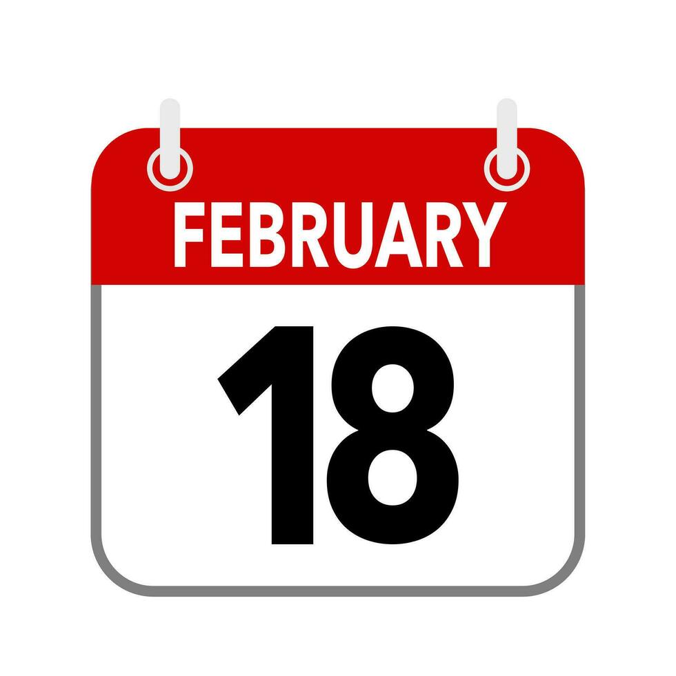 18 February, calendar date icon on white background. vector