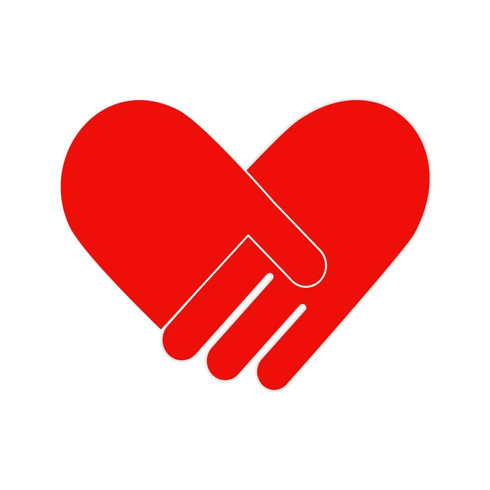 Red handshake icon in heart shape isolated on white background. vector
