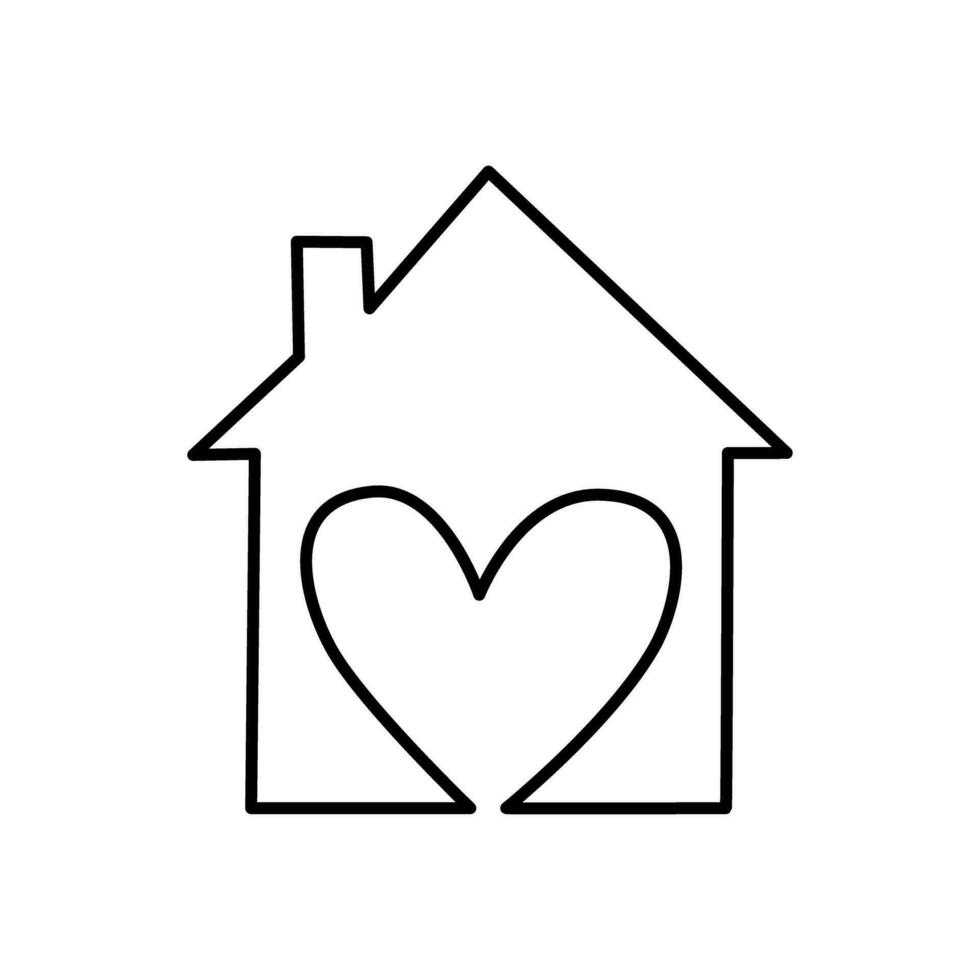 casa línea icono con corazón en blanco antecedentes. vector