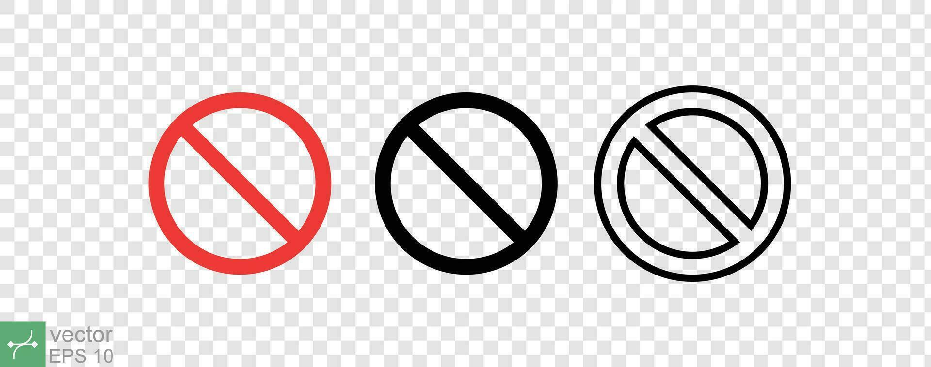 Prohibition sign template. Red circle prohibit icon, cross line, stop, forbidden concept. Simple flat, solid, outline style. Vector illustration isolated on editable background. EPS 10.