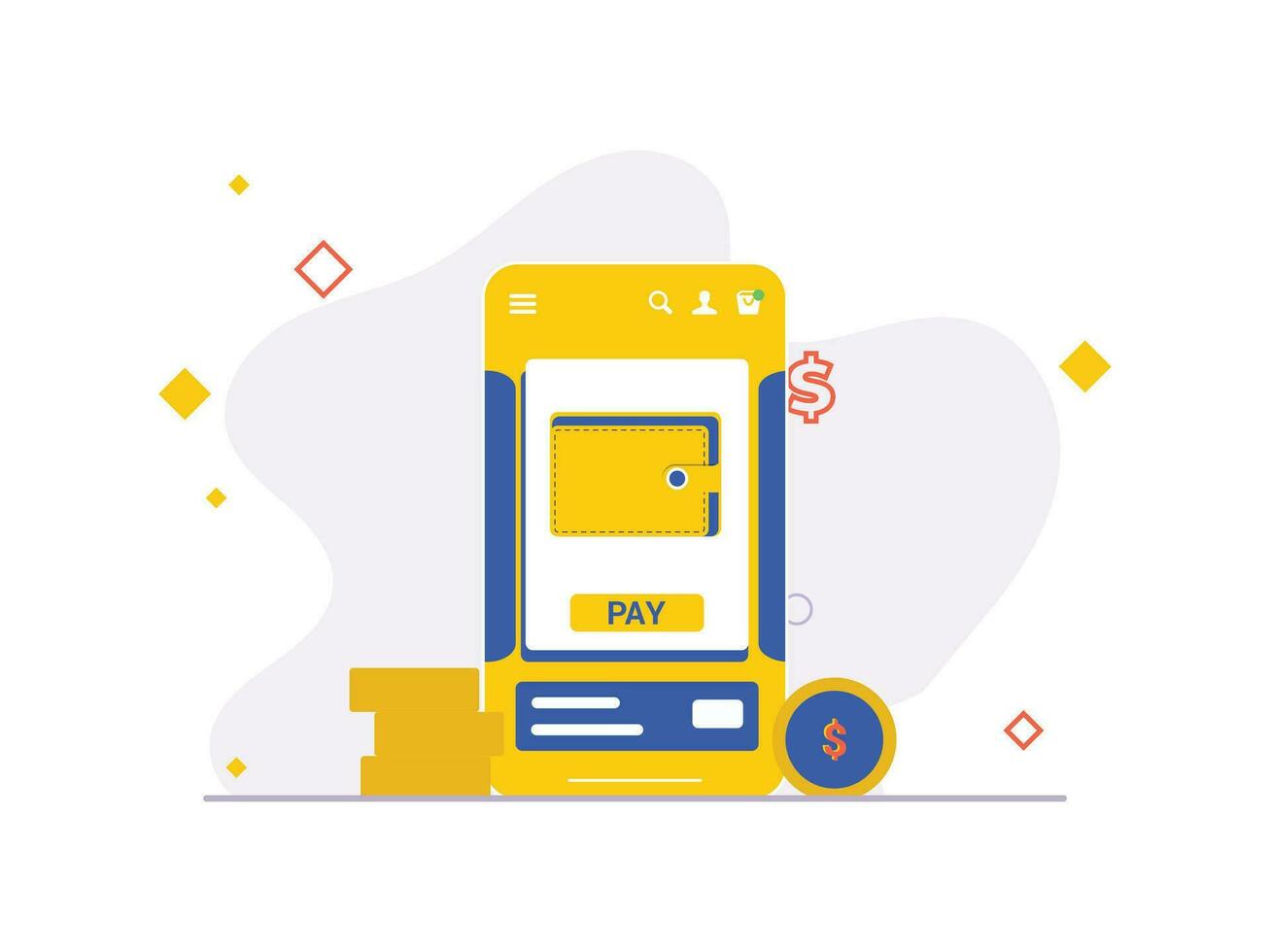 Pay with digital wallet mobile e-commerce user interface vector