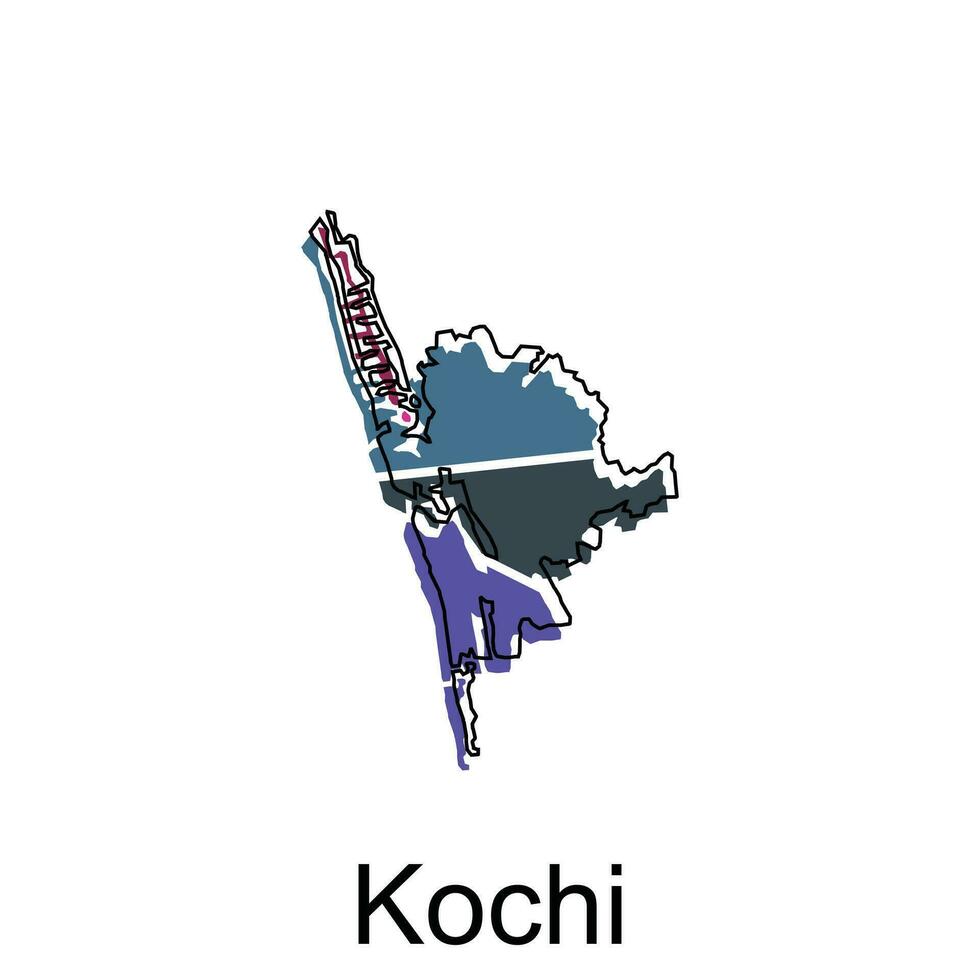 Map of Kochi vector template with outline, graphic sketch style isolated on white background