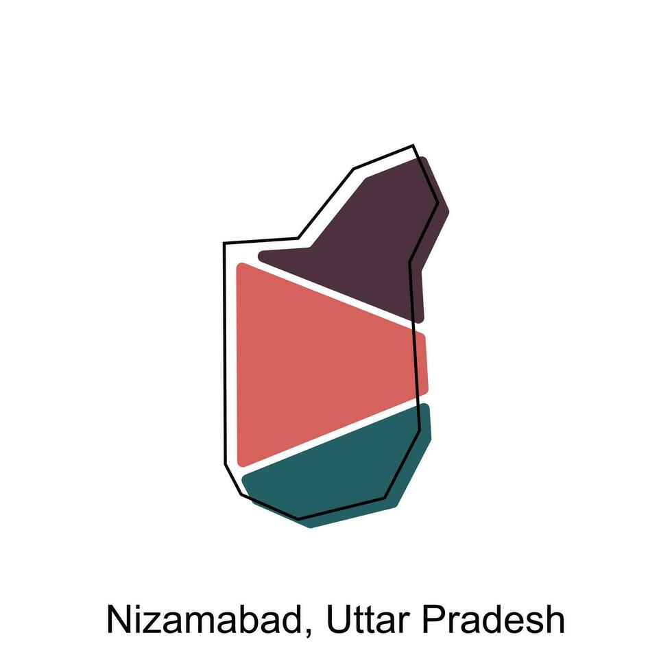 map of Nizamabad, Uttar Pradesh vector design template, national borders and important cities illustration