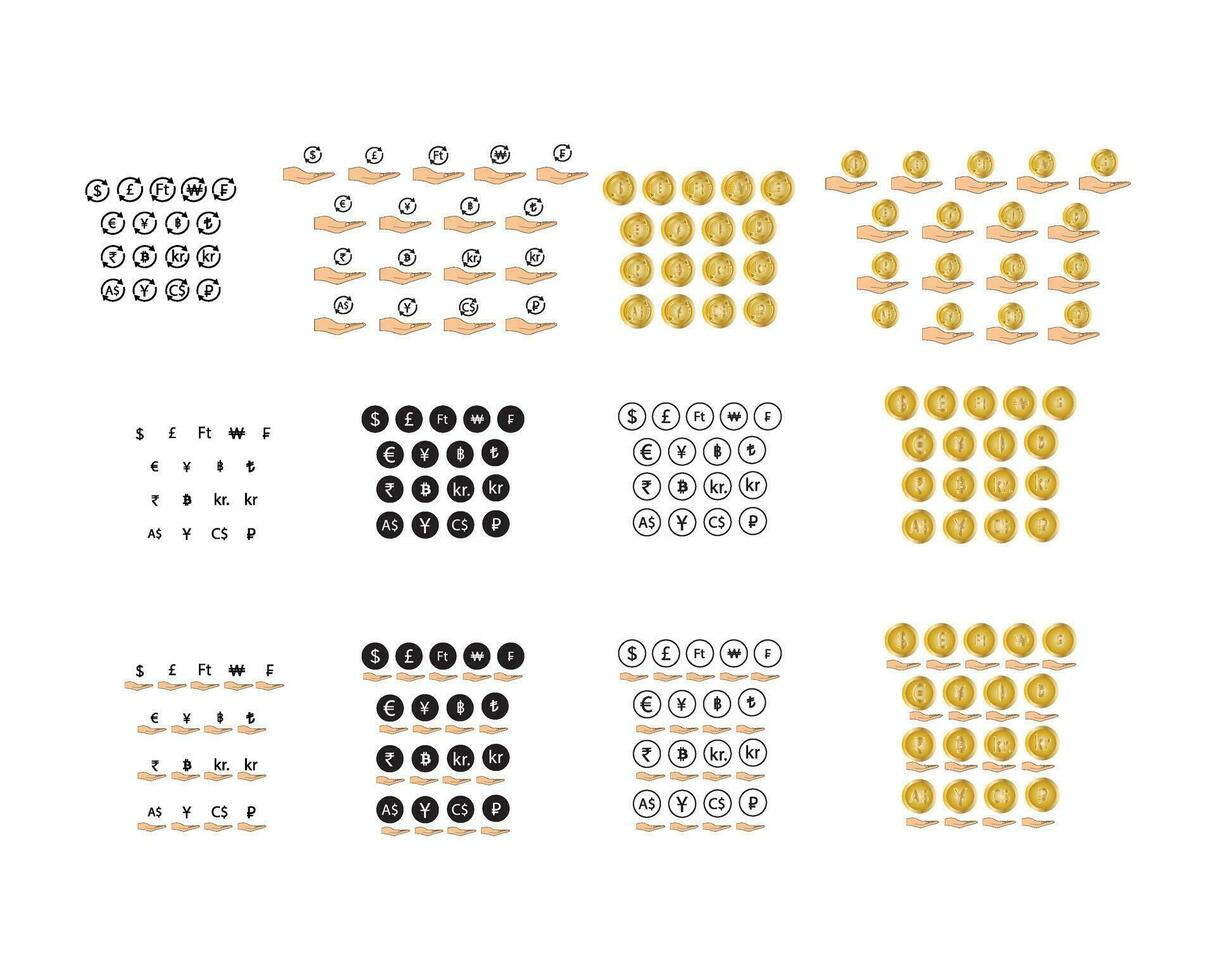 set of money currency symbols isolated on white background vector