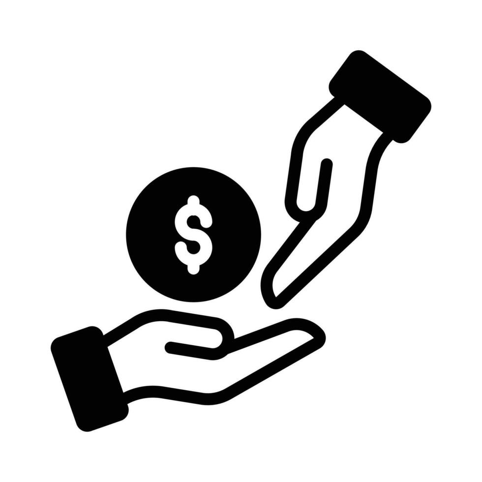 Hand giving dollar coin depicting funding concept icon, premium vector of loan