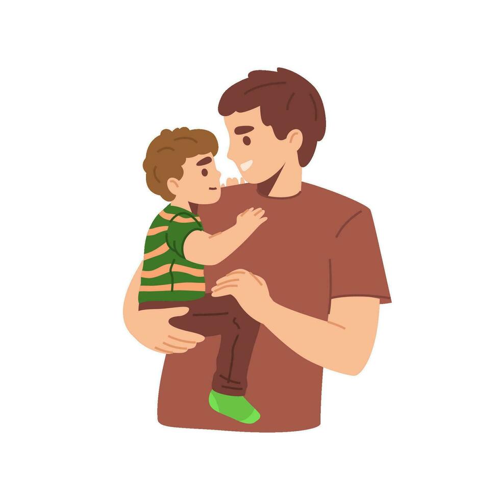 Young father with child in his arms. Flat vector illustration.