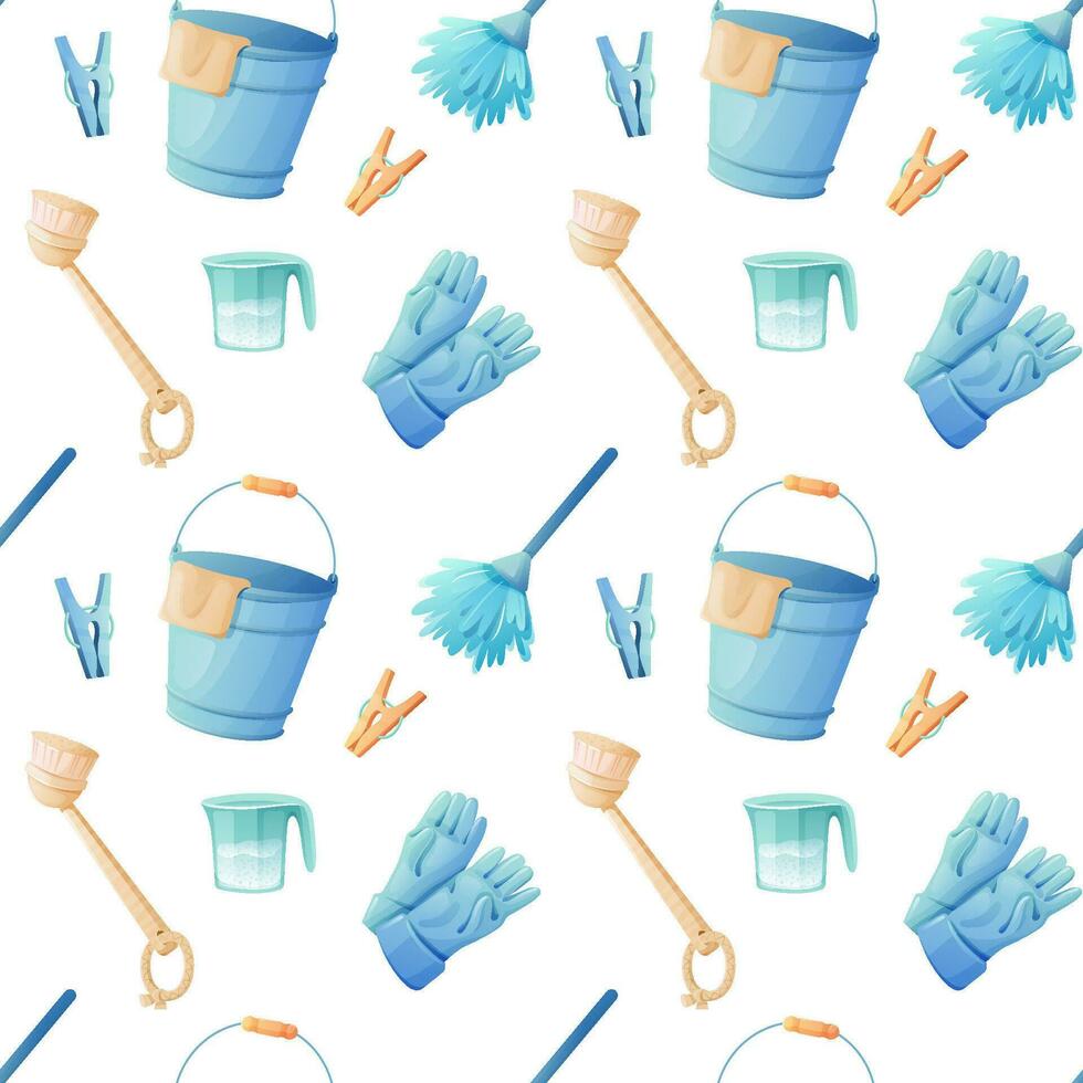 Cleaning tools seamless pattern on a white background. vector