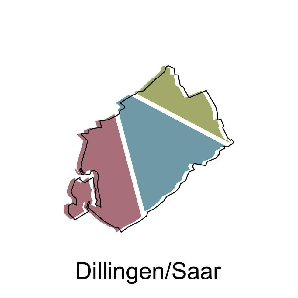 Map of Dillingen, Saar colorful geometric outline design, World map country vector illustration template