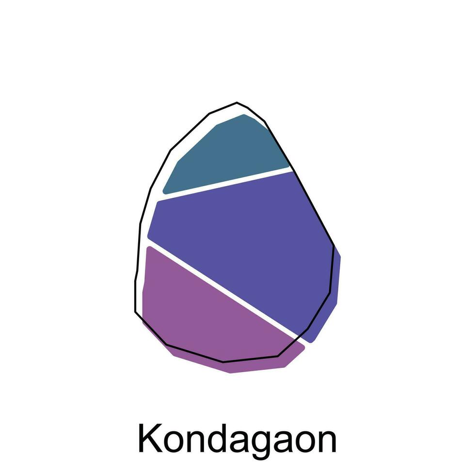 Map of Kondagaon vector template with outline, graphic sketch style isolated on white background